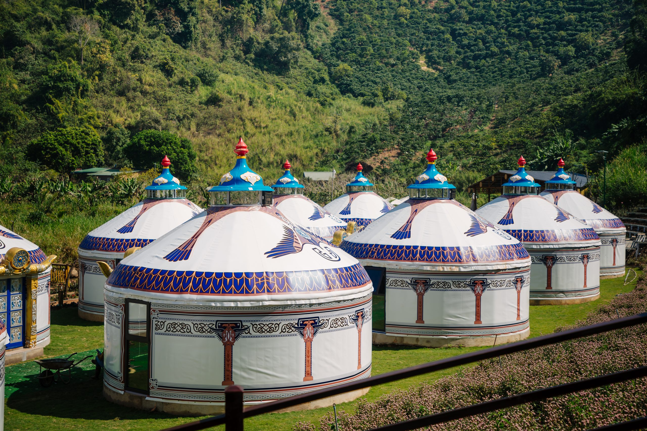 khu vuc glamping cao cap voi leu mong co tu tren cao